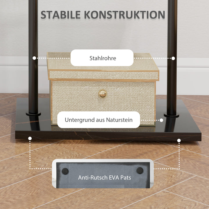 Knagerække, bøjlestang med stopper, 3 kroge, opbevaringsrum, kunststensfod, sort