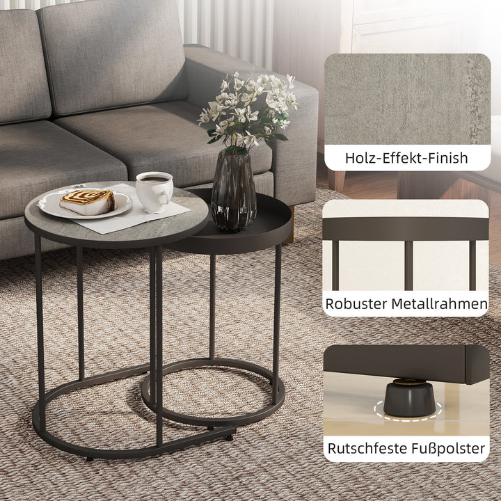 Sæt med 2 stueborde, stabelbare, bakkedesign, metal, grå