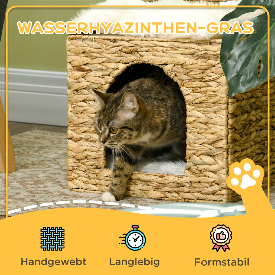 Vandhyacintgræs kattehule, 2 sovepladser, 2 vaskbare puder, naturlig + hvid