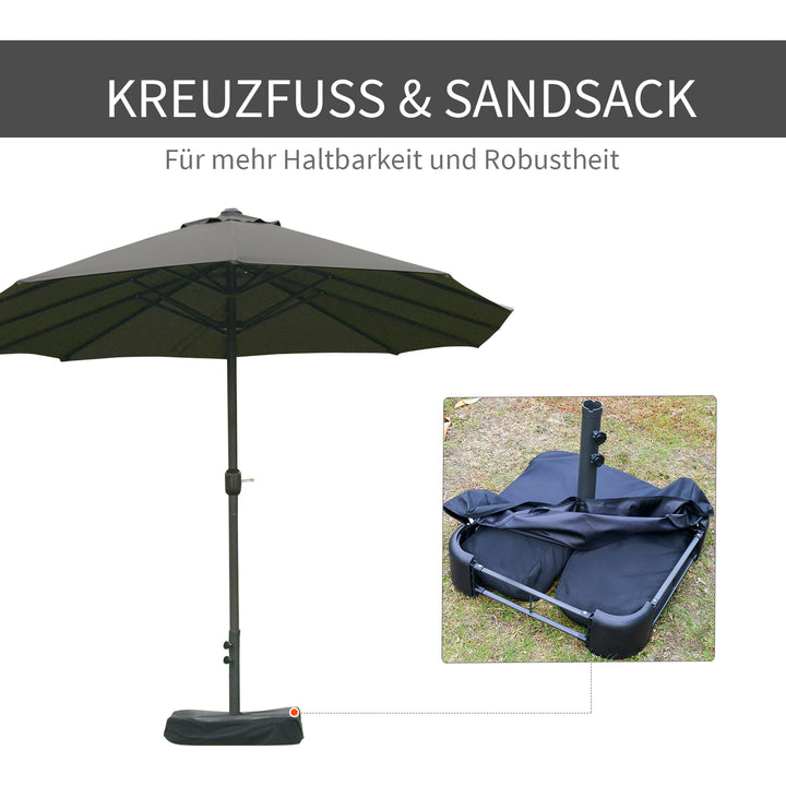 Parasol, haveparasol, markedsparasol, dobbeltparasol, terrasseparasol med parasolstativ, håndsving, mørkegrå, oval, 460 x 270 x 240 cm