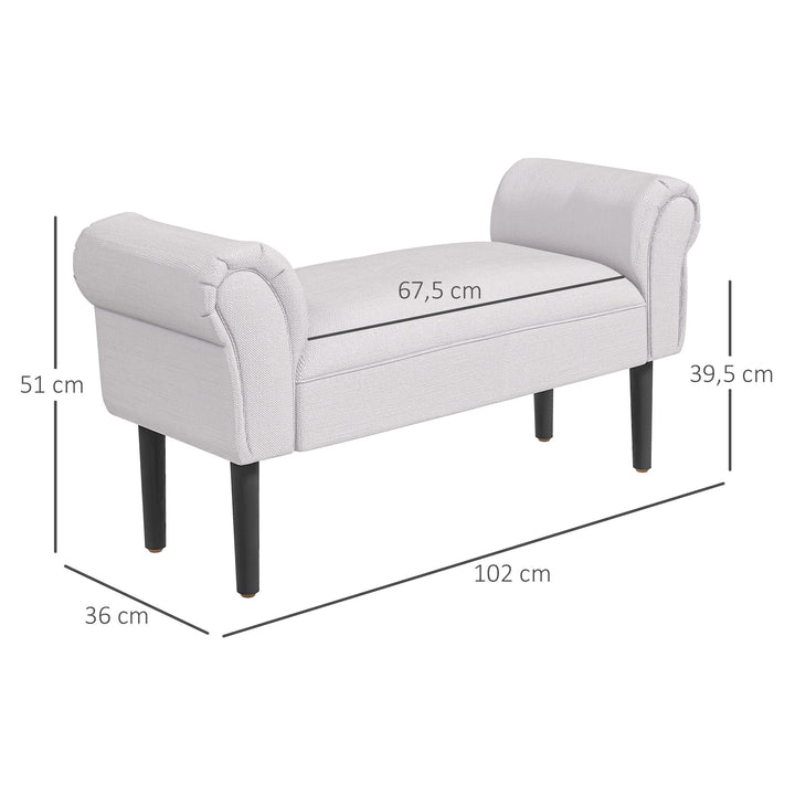 Sengebænk, polstret bænk, siddebænk, entrebænk til soveværelse, lasteevne op til 130 kg, sejldug, grå, 102 x 36 x 51 cm