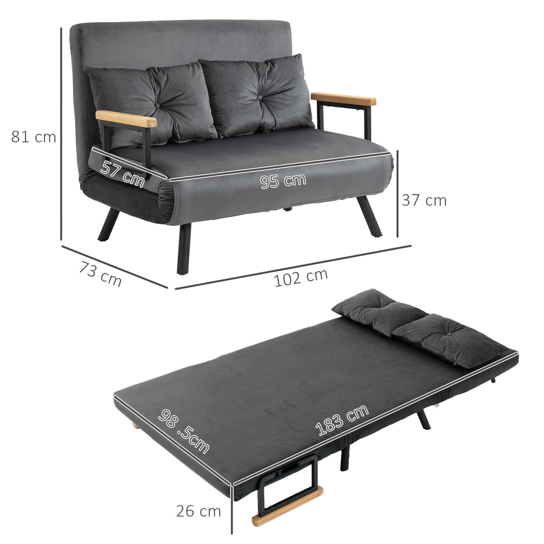 2-Personers sovesofa, fløjlsofa, sovefunktion, inklusive 2 puder, fløjlslook, natur + mørkegrå + sort