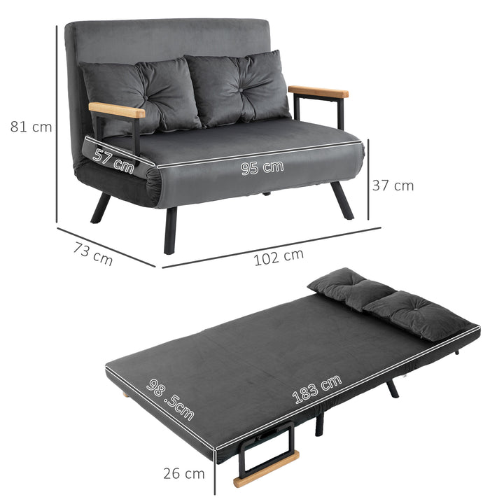 2-Personers sovesofa, fløjlsofa, sovefunktion, inklusive 2 puder, fløjlslook, natur + mørkegrå + sort