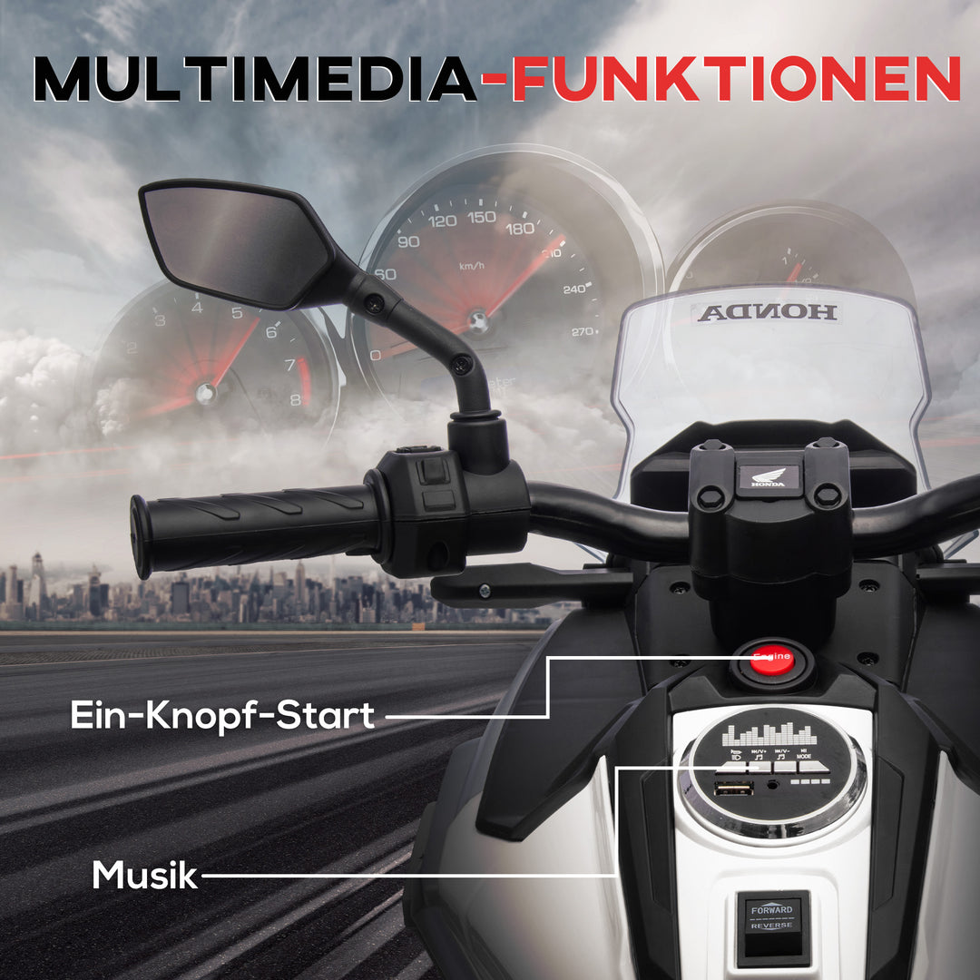 Elektrisk børnemotorcykel, Honda, 3 km/t, musik og lys, 3-6 år, op til 30 kg, hvid