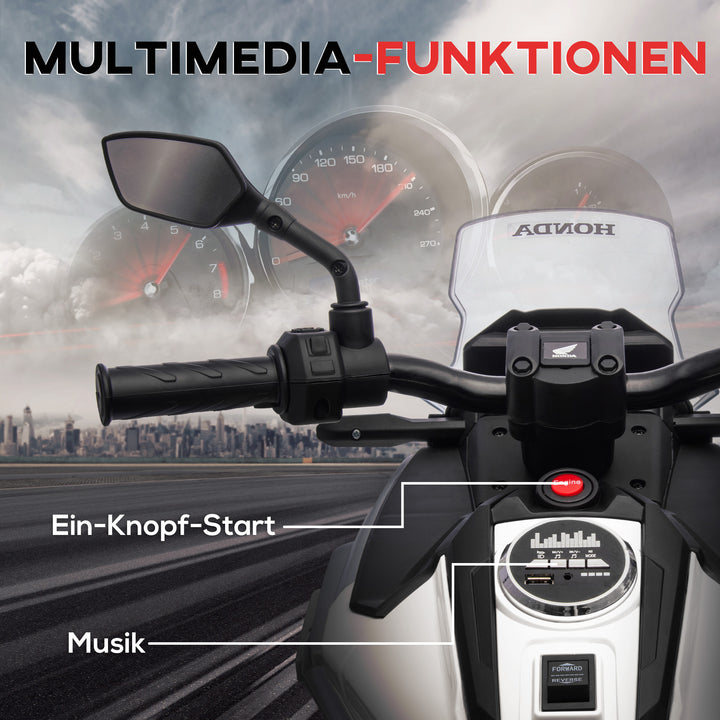 Elektrisk børnemotorcykel, Honda, 3 km/t, musik og lys, 3-6 år, op til 30 kg, hvid