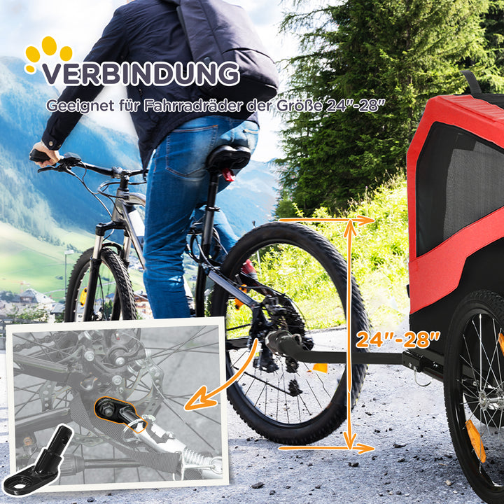 2-I-1 hundetrailer til hunde op til 30 kg, foldbar og opbevarbar, fodstøtte med styr, reflekser, sikkerhedsflag, 170 cm x 77 cm x 90 cm, rød