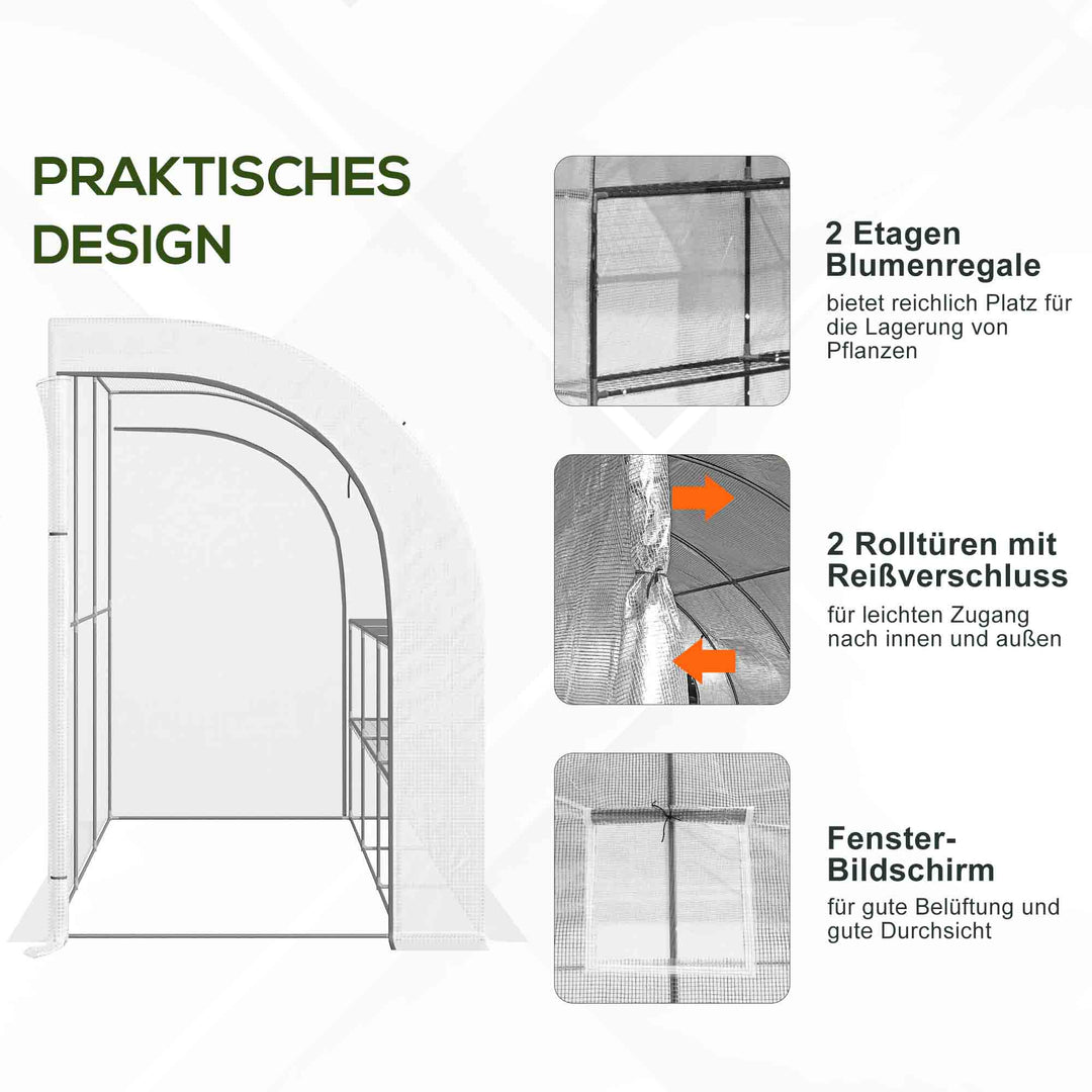 Greenhouse havedrivhus med plastikdæksel uv-bestandig 3-lags lynlåsdøre hvid