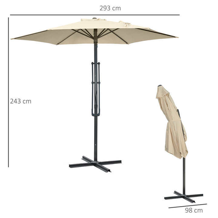 Fritstående parasol Ø293cm, solskærm med sidegreb, krydsfod, vindtæt, vandafvisende, cremehvid