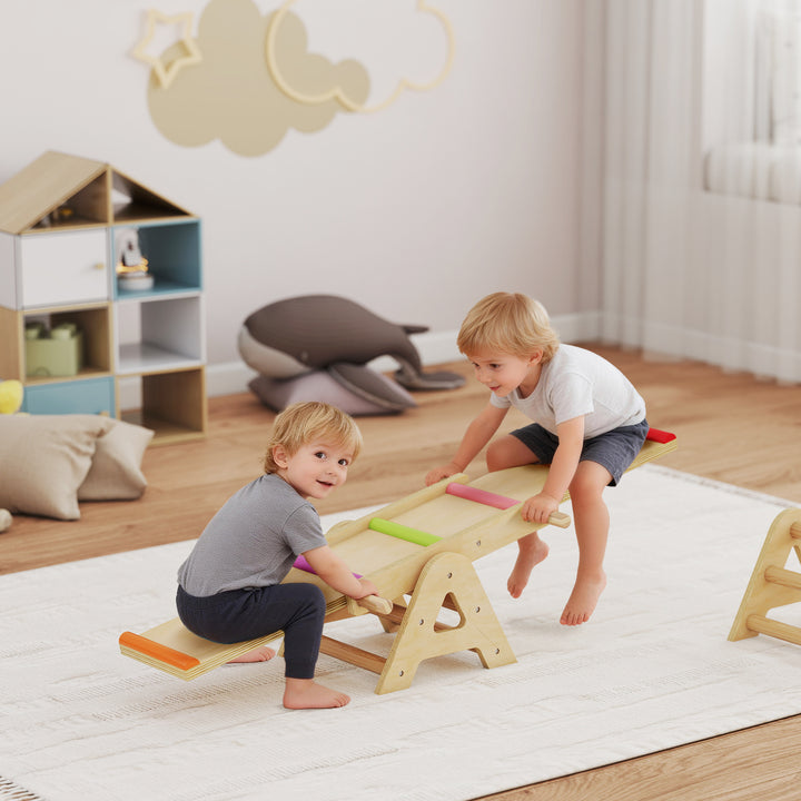 2-i-1 balancevippe til børn, træbalancebom, vippevippe til haven, balancebræt 133 x 38 x 24 cm