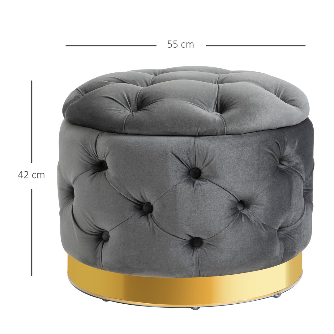 Vintage skammel, fodskammel, kommodebænk, fodskammel med opbevaringsplads, polstret skammel, metal, skum, antracitgrå, 55 x 55 x 42 cm