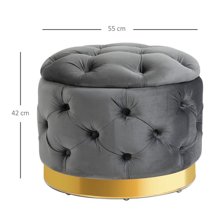 Vintage skammel, fodskammel, kommodebænk, fodskammel med opbevaringsplads, polstret skammel, metal, skum, antracitgrå, 55 x 55 x 42 cm