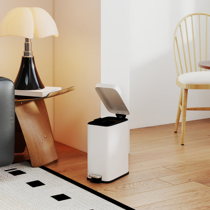 Metal skraldespand, 5 l kapacitet, med fodpedal, med indvendig spand, hvid