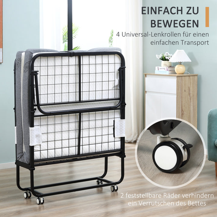 Gæsteseng, sammenklappelig seng, på hjul og med madras, stål, L200 cm
