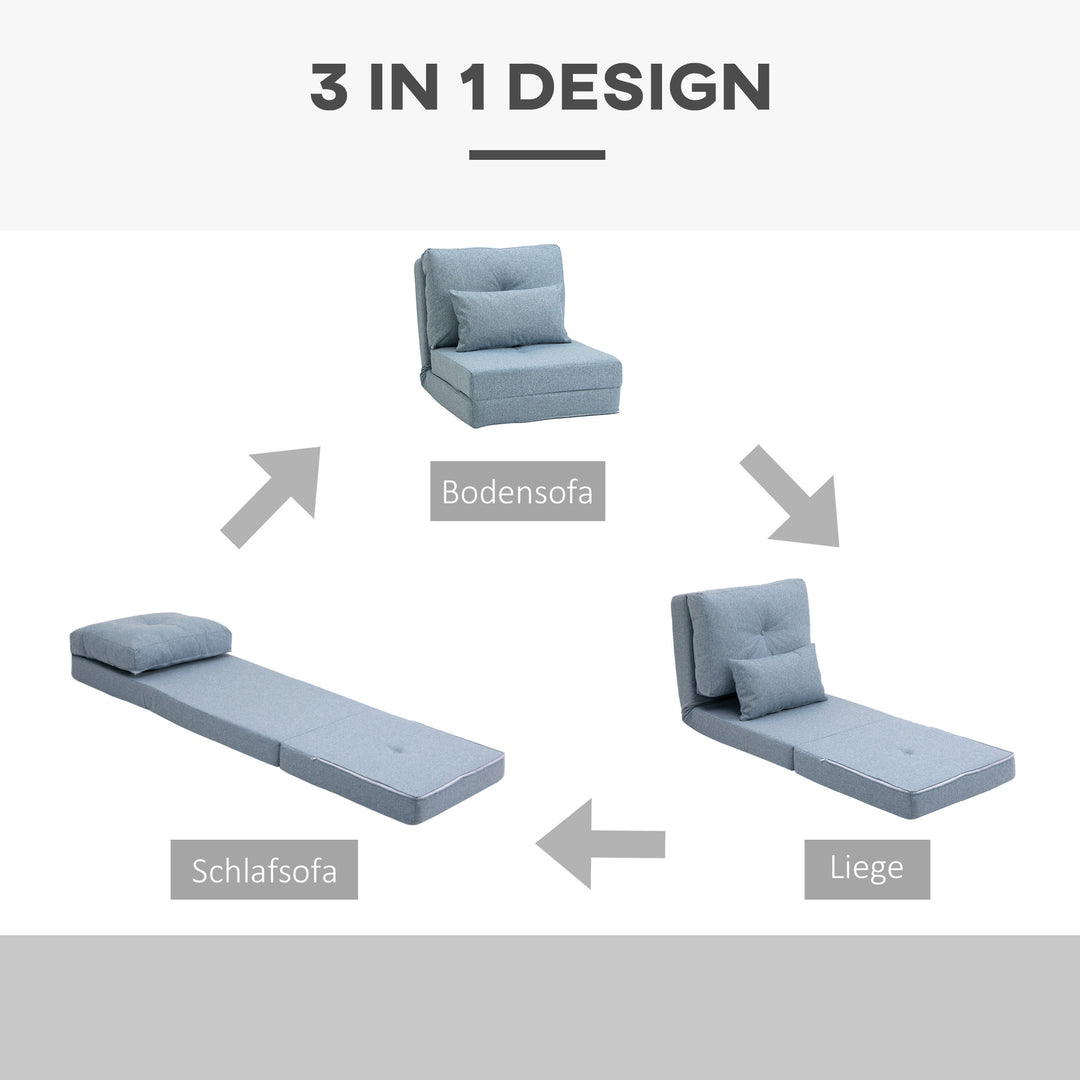 Gulvstol foldmadras liggeunderlag, 2-i-1 design, aftagelig pude, 60 x 80 x 56 cm, himmelblå