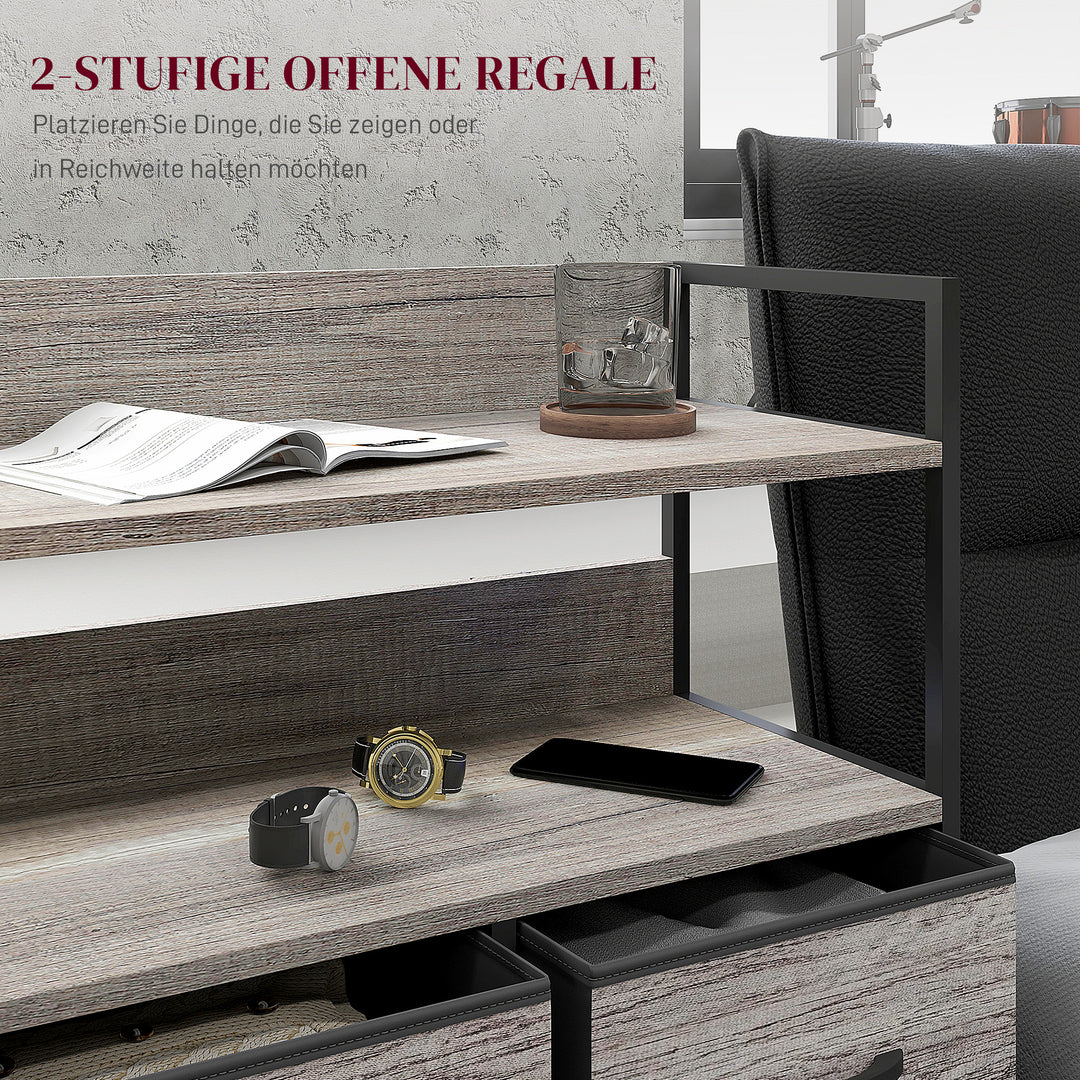 Stofkommode, 5 foldbare skuffer, 2 hylder, stålramme, 98 x 29 x 85 cm, grå