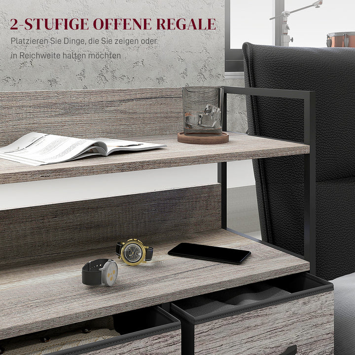 Stofkommode, 5 foldbare skuffer, 2 hylder, stålramme, 98 x 29 x 85 cm, grå