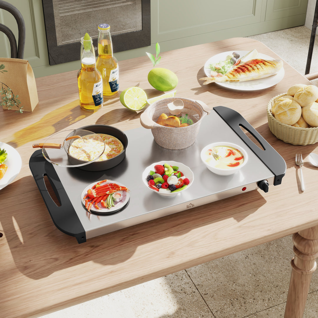 2-I-1 buffetvarmer 6,8l varmeplade 300 watt rustfrit stål madvarmer sølv