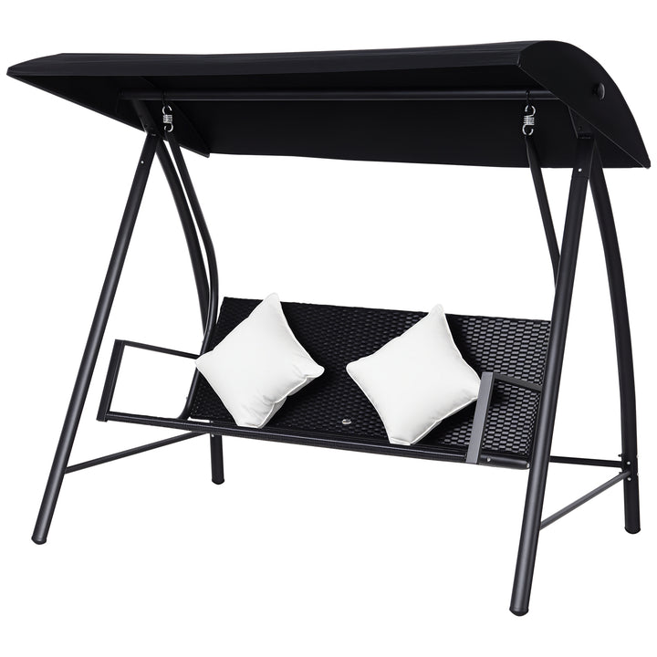 3-Personers verandagynge lavet af polyrattan og metal med hynder, lasteevne op til 360 kg, ny (sort)