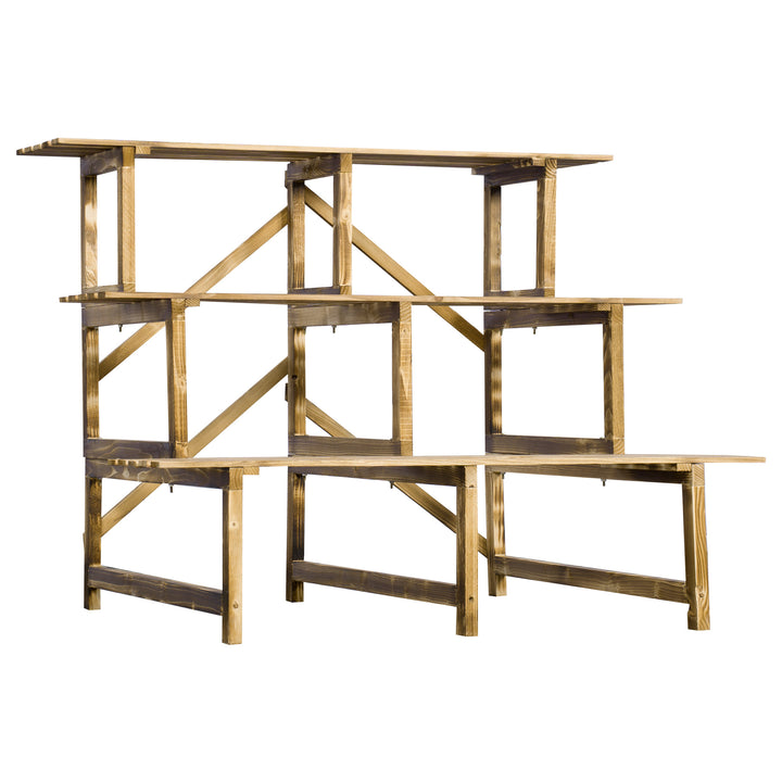 Plantestige, blomsterstige, blomsterhylde, plantehylde, blomsterstativ, 3 niveauer, fyrretræ, 100 x 80 x 78 cm