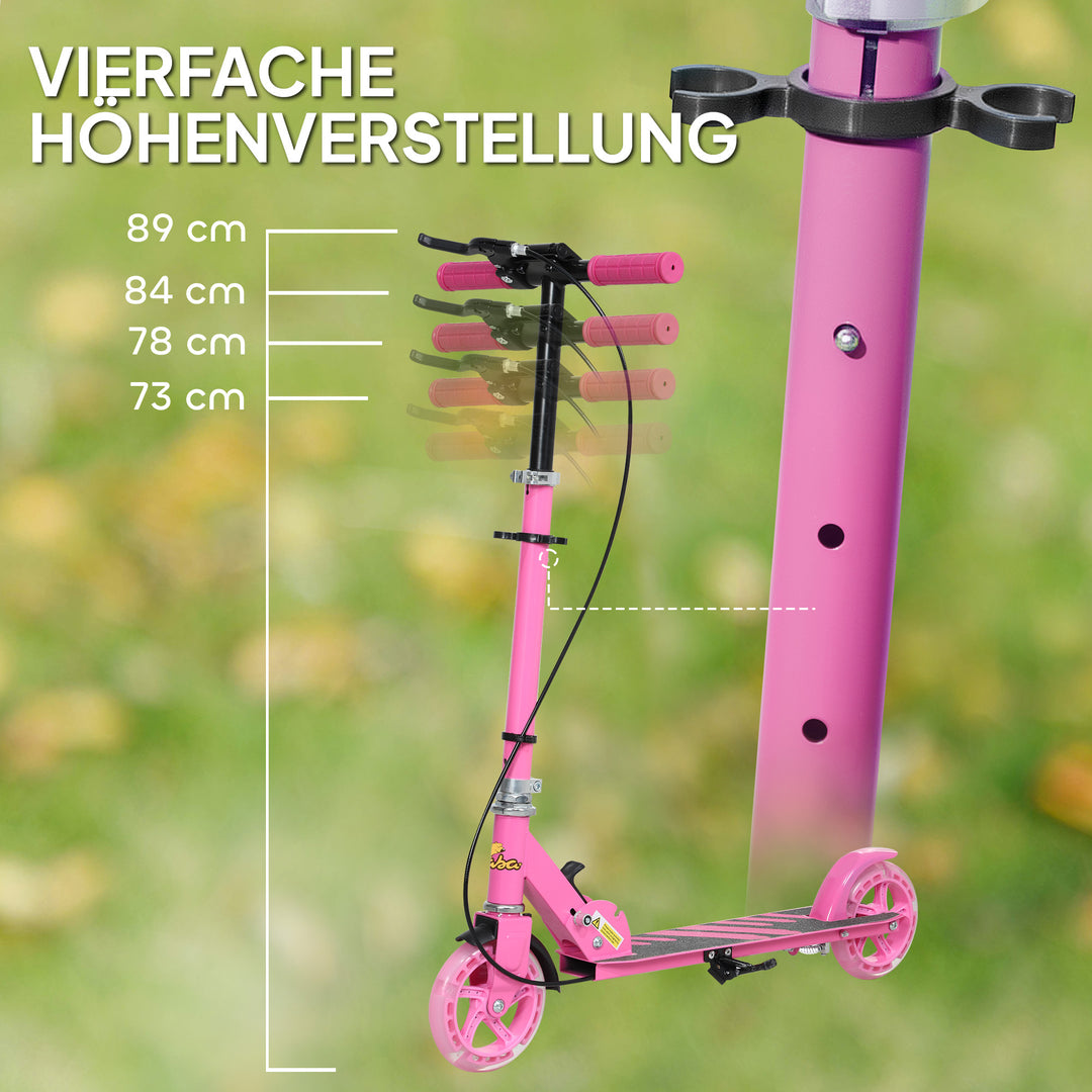 Børnescooter, dobbeltbremser, metalstel, fodstøtte, foldbar, 3-8 år, pink