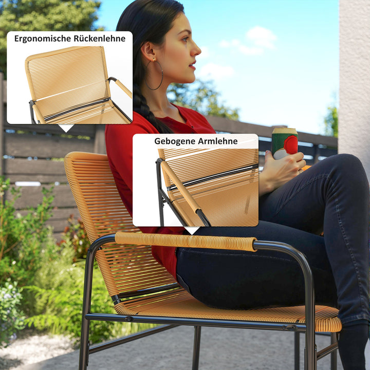 3-Delt rattan bistrosæt, siddegruppe, havemøbler med 2 havestole, sofabord 54 x 66 x 76 cm, gul