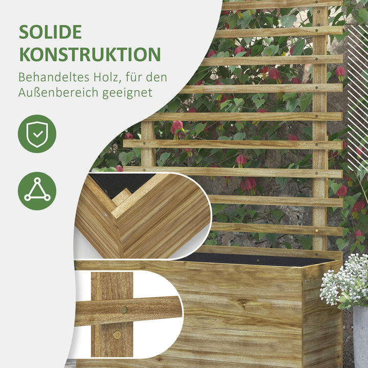 Plantekasse med espalier, 4 hjul, naturtræ, vejrbestandig lak, naturtræ, 76 x 30 x 155 cm