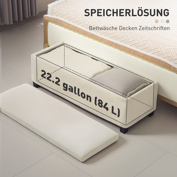 Opbevaringsbænk, corduroy design, stålstel, beige