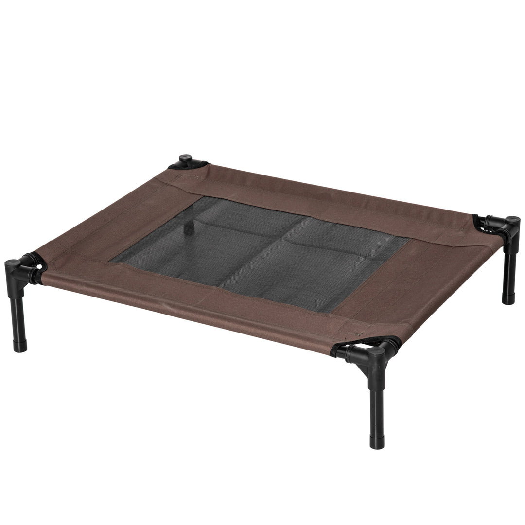 Udendørs hundeseng, hævet hundeseng til mellemstore og store hunde, robust kæledyrsseng med vaskbart net, katteseng, kæledyrsseng til udendørs camping, 76 x 61 x 18 cm, brun