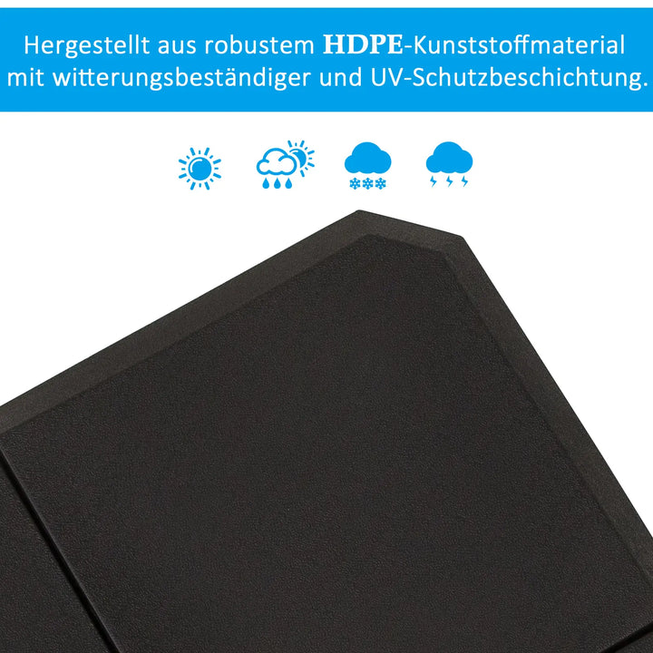 Parasolfod, 4-delt parasolstativ, kan fyldes med 80 kg vand eller 120 kg sand, HDPE, sort, 100 x 100 x 9,5 cm