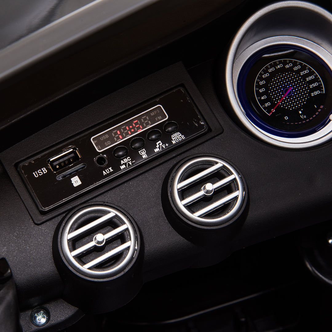 Børne elbil, 12V, med 2.4G fjernbetjening, 2 motorer, horn, musik, sikkerhedssele, til børn i alderen 37-60 måneder, sort