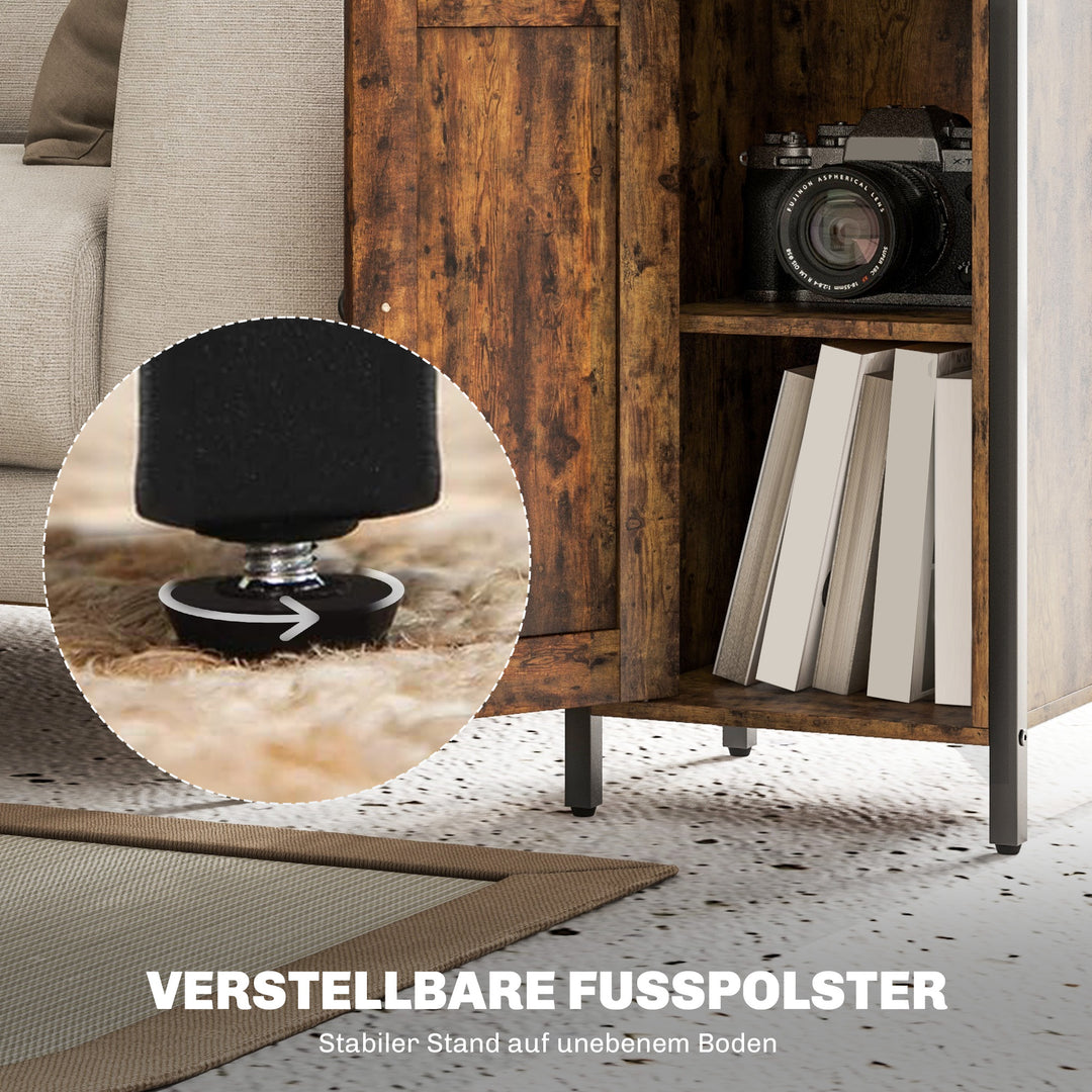 Sidebord med opbevaring, 2 åbne hylder, justerbar i 3 niveauer, magnetisk dør, brun