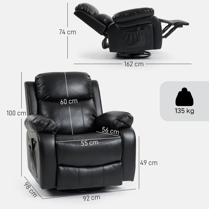Massagestol med 8 vibrationshoveder, lænestol, justerbar ryglæn + fodstøtte, sort