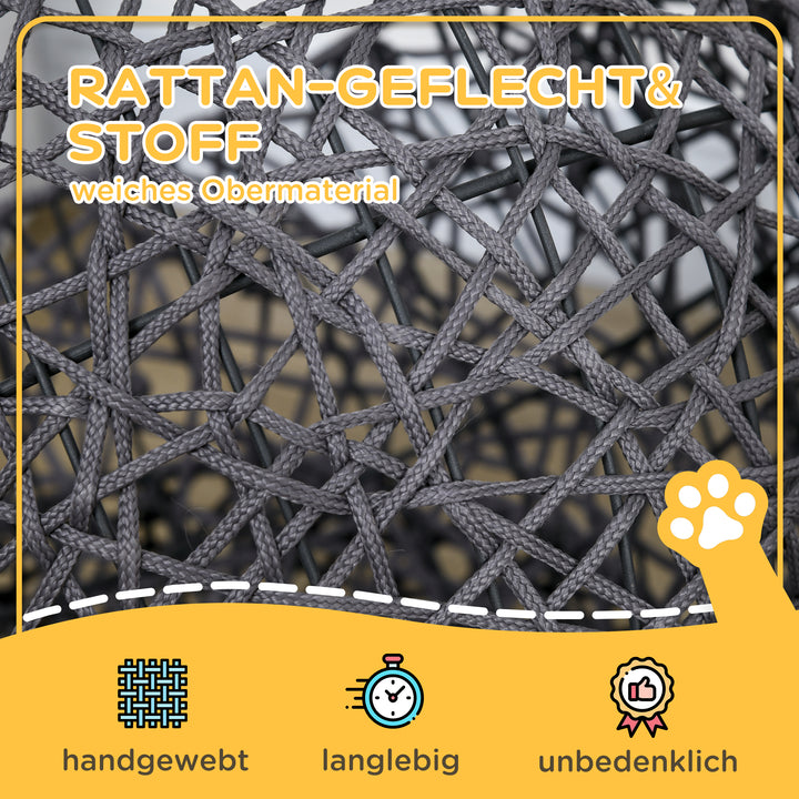 Kattekurv, kattehule inklusive hynde, 2-delt, 50 cm x 50 cm x 60 cm, cremehvid + antracit