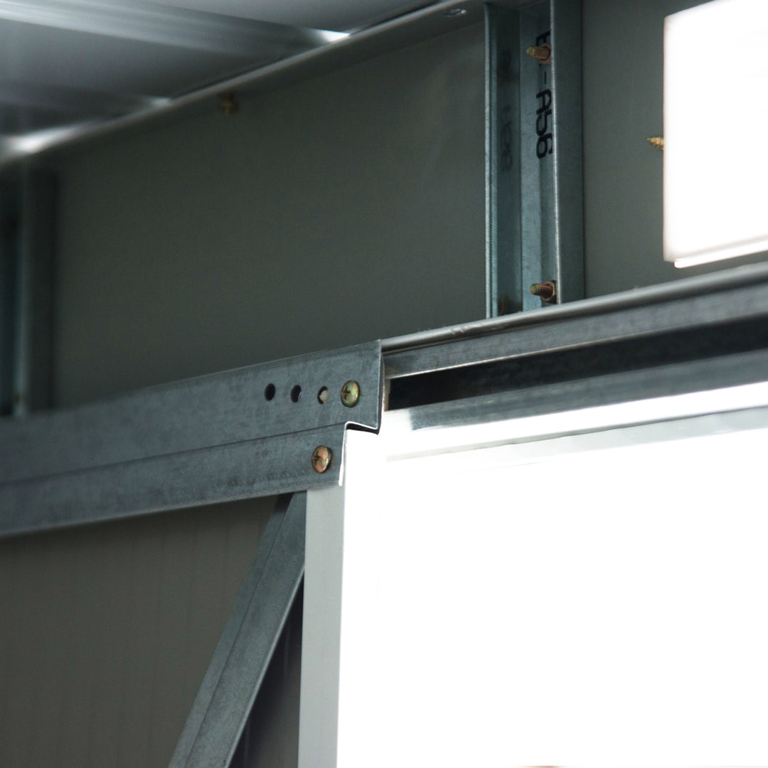 Metal redskabsskur 6,3m³ 280x130x172cm redskabsskur med skydedør, vejrbestandigt havehus, udendørs haveskur, skab til baghave, udendørsområde, antracit, mørkegrøn