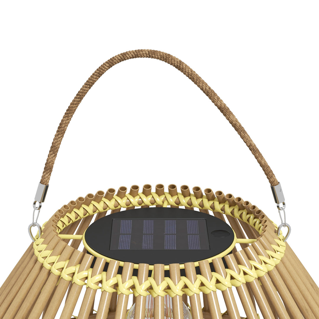 Solcellehavelampe, PE-rattan, boho-design, 31 cm x 31 cm x 32 cm, gul
