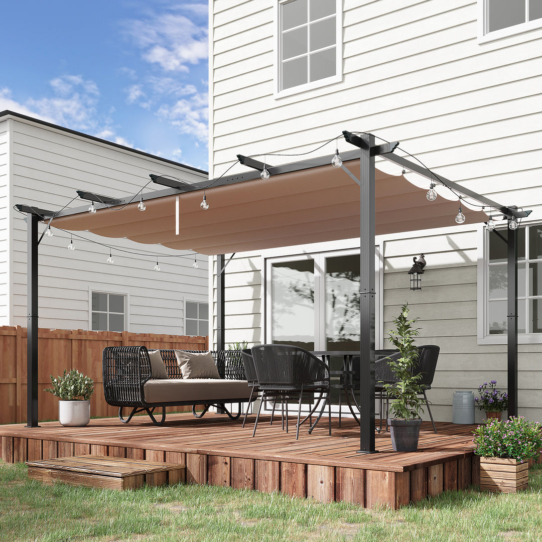 Pergola pavillon med justerbart stoftag 3 x 4 m terrassebaldakin aluminium solskærm baldakin terrasse have grå+brun