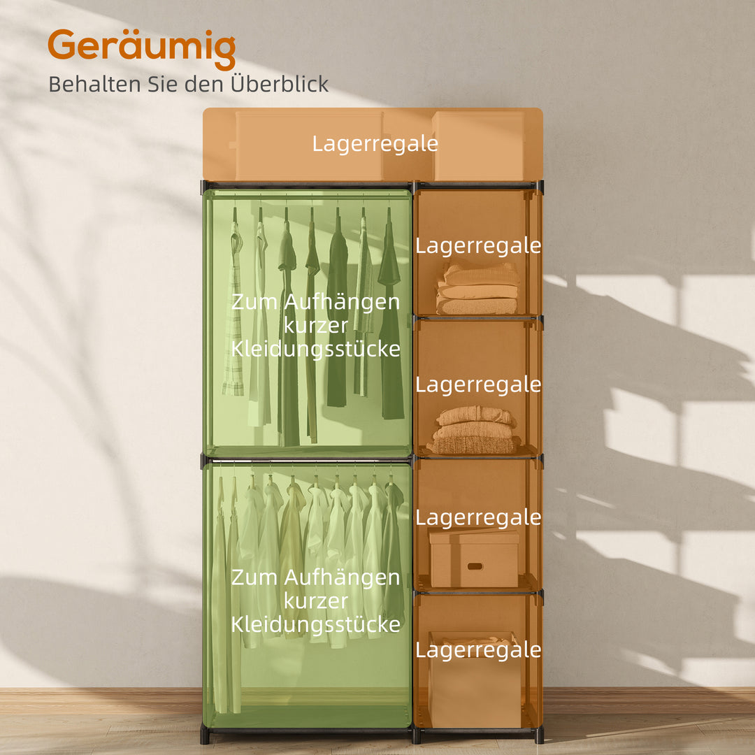 Transportabelt tøjstativ, metalramme, stofhylder, masser af plads, sort