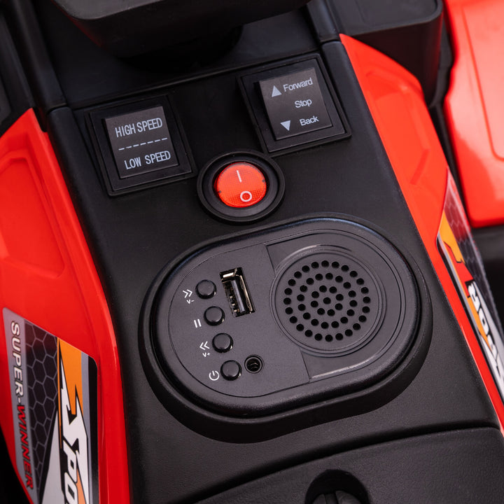 Elektrisk firhjuling til børn, maks. 4 km/t, fra 3 år, led-forlygter, musiktilslutning, sort+rød, 88 x 45 x 50 cm