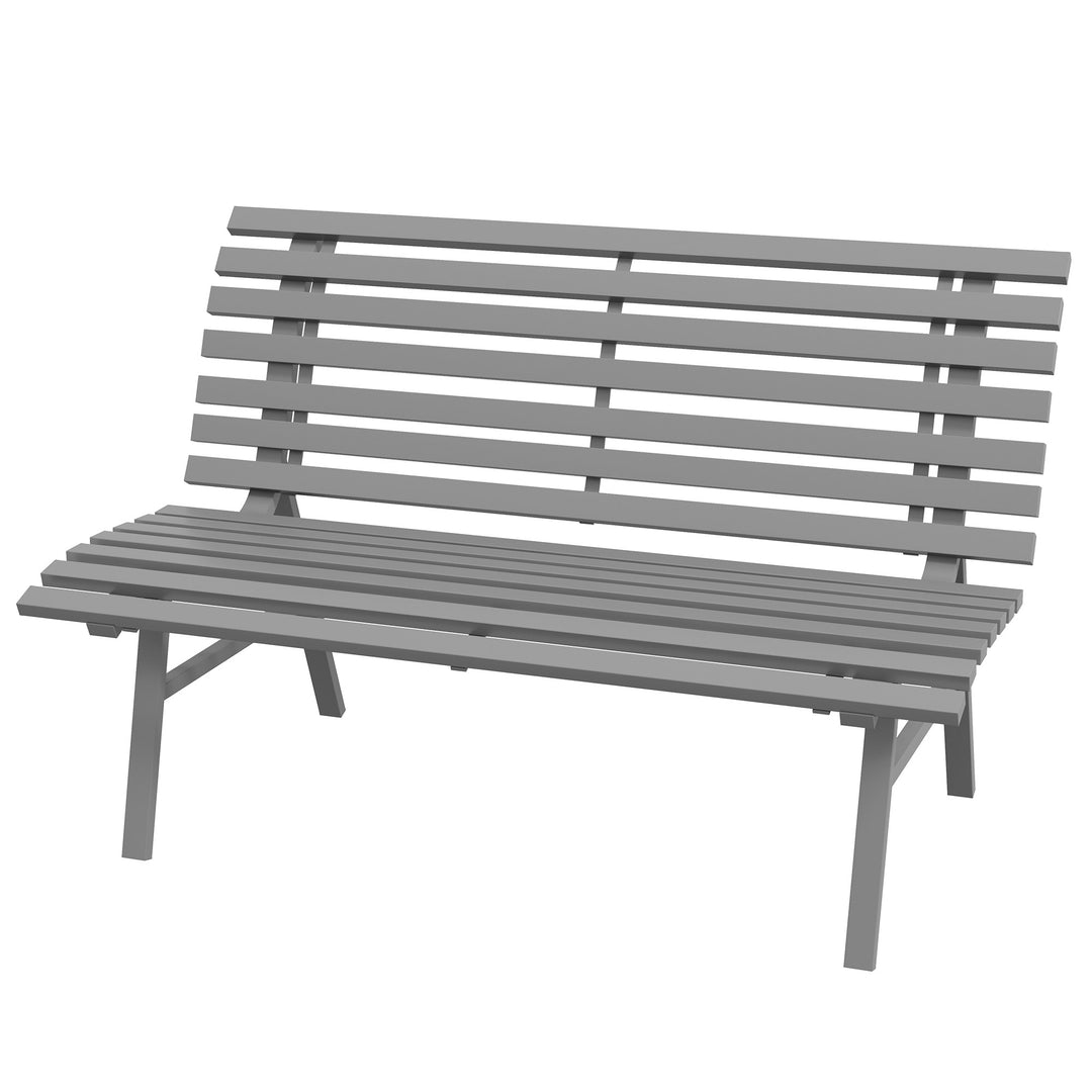 Havebænk, parkbænk, lameldesign, vejrbestandig, aluminium, 123 x 67 x 79 cm, grå