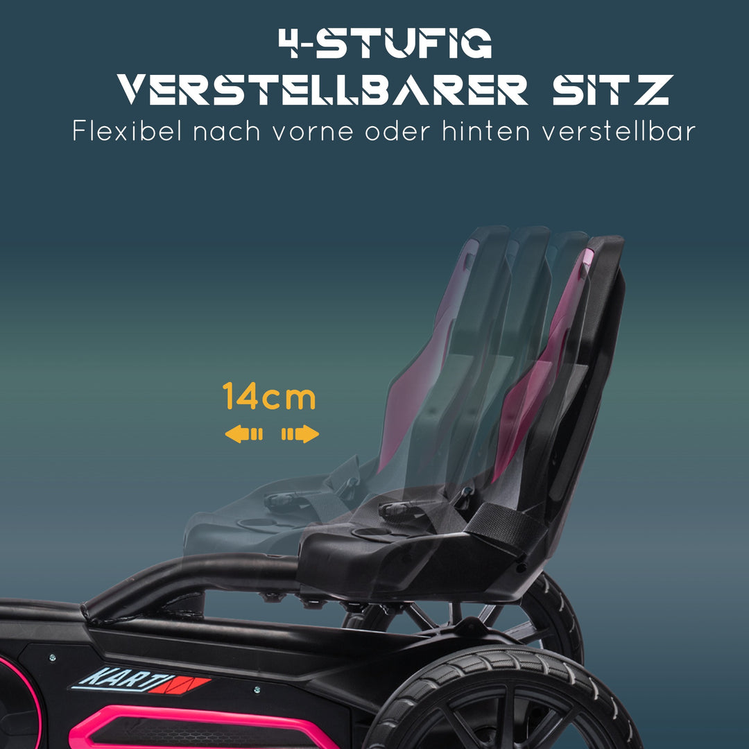 Gokart, børnekøretøj med justerbart sæde, pedalbil, pedalbil med håndbremse, 3-8 år, udendørs, lyserød