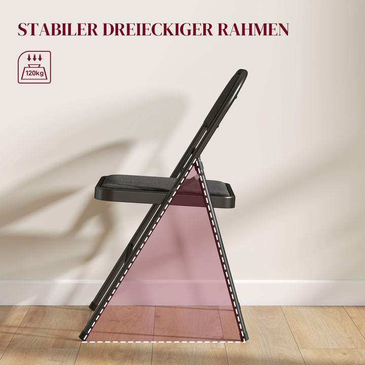 Sæt med 4 klapstole, bærbare kontorstole, metalben, klapstol til kontor, reception, venteværelse, linnedlook, sort