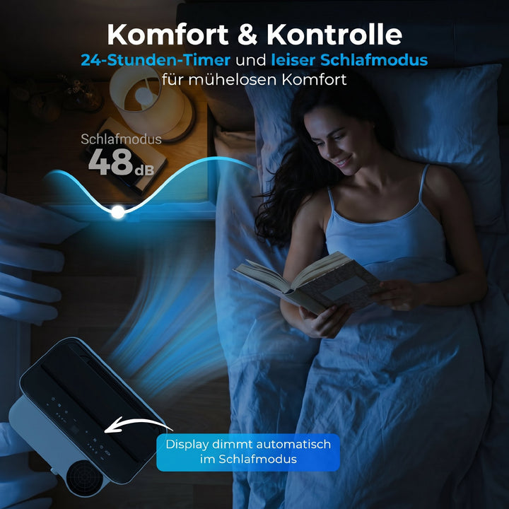 Bærbart klimaanlæg 12.000 BTU med inverterteknologi, klimaanlæg med 60° drejefunktion, 24-timers timer, fjernbetjening