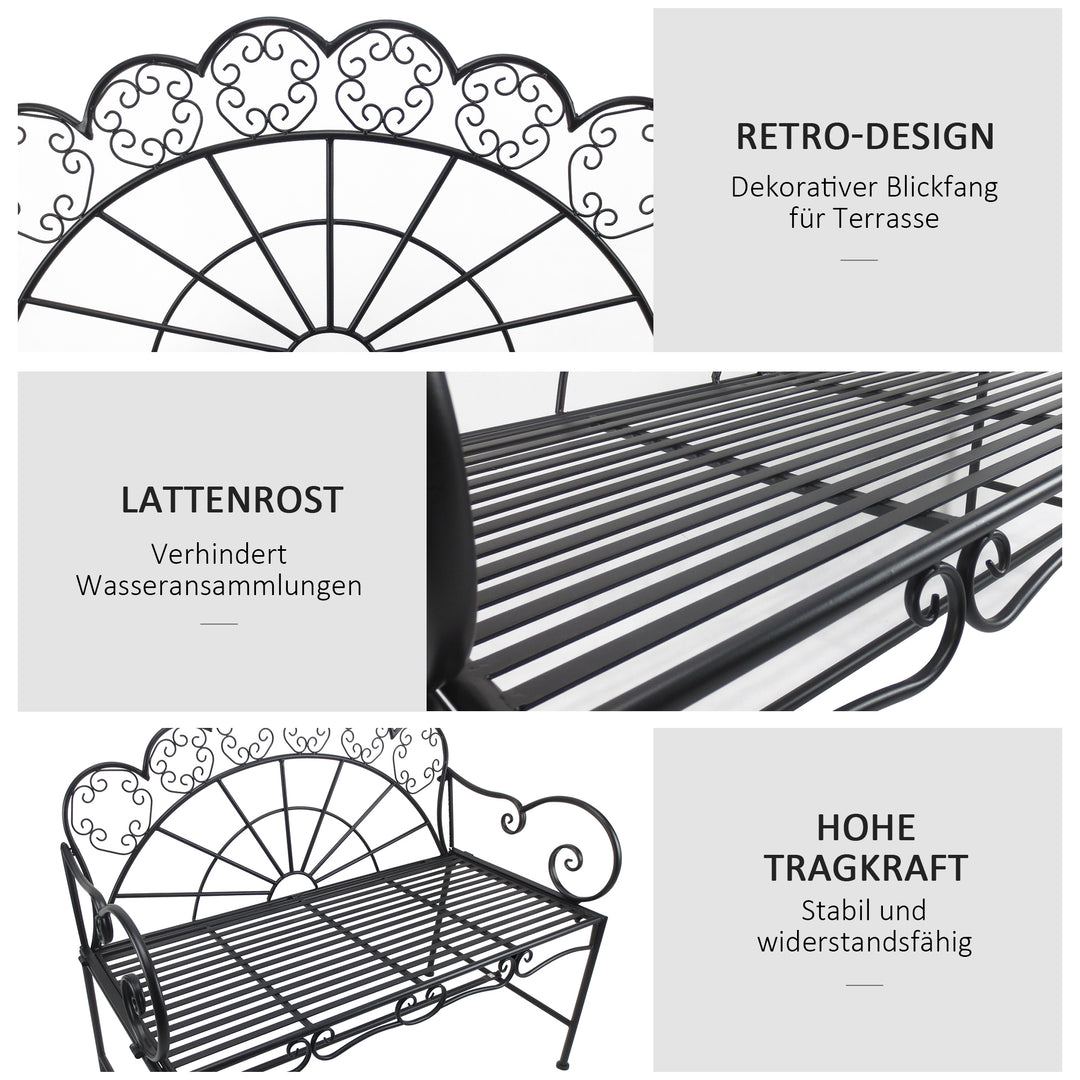 2-personers havebænk, robust, rustfri parkbænk, havemøbler til terrasse, have og generelle udendørsområder, 107 cm x 55,5 cm x 90,5 cm, sort