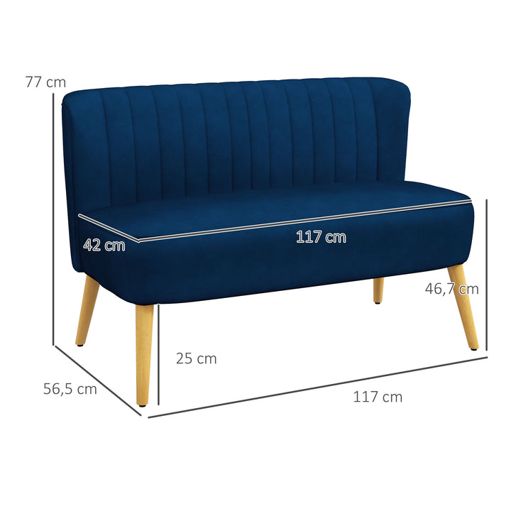Retro design 2-personers sofa, træben, 117 cm x 56,5 cm x 77 cm, blå