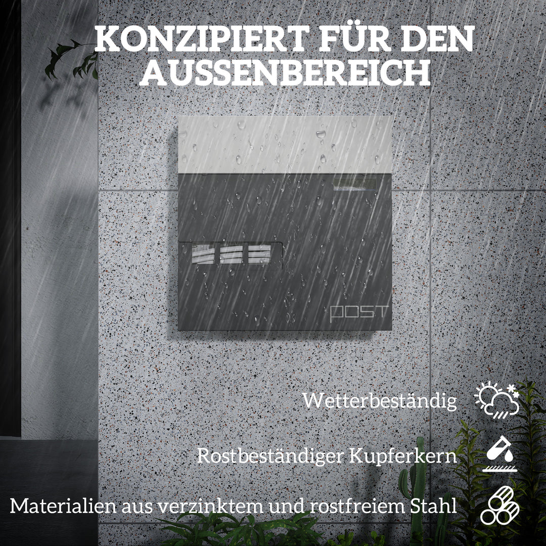 Postkasse, vægmonteret, aflåselig, vindue, stål, grå