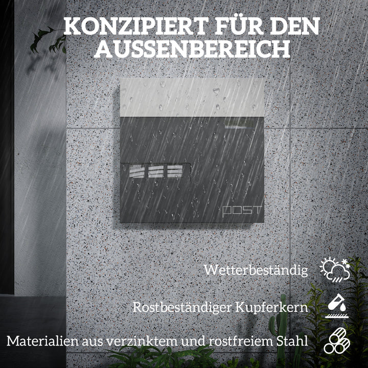 Postkasse, vægmonteret, aflåselig, vindue, stål, grå