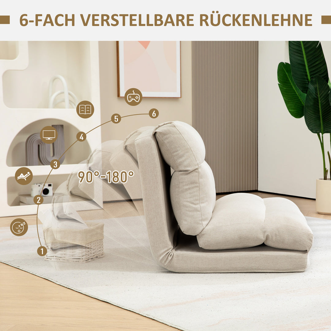 Sækkestol med sengefunktion, foldbar ryglæn, op til 120 kg, 70 x 72 x 56 cm, beige