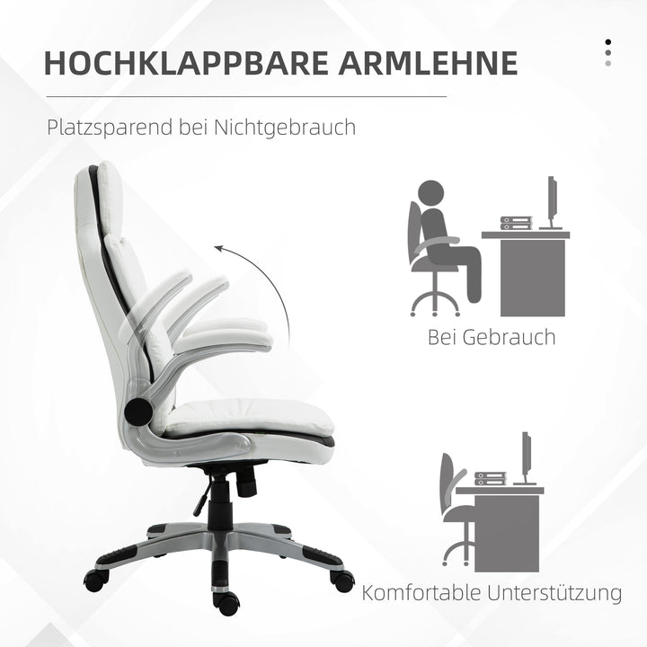 Ergonomisk kontorstol med foldbare armlæn, højdejusterbar kontorstol med vippefunktion, tykt polstret stol med justerbare polstrede armlæn 69 x 67 x 113-121 cm