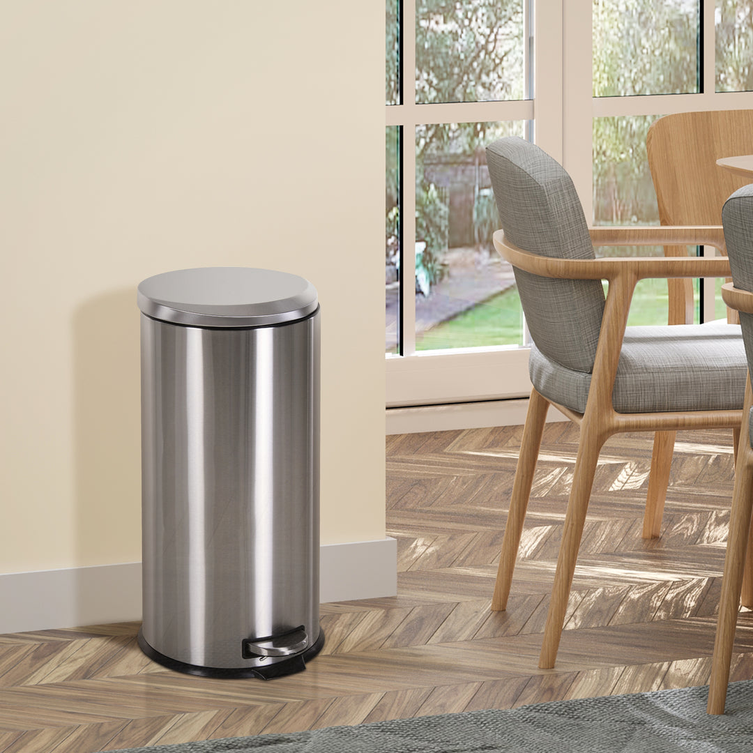 30L skraldespand, pedalspand i rustfrit stål, skraldespand med indvendig spand, skraldespand med låg og fodpedal, til stue, kontor, ø29,2 x 62,5 cm