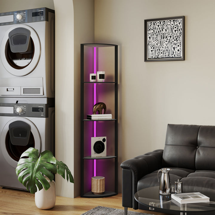 Led gulvlampe 5-trins dæmpbar gulvlampe med hylde, rgb-farveskift, fjernbetjening